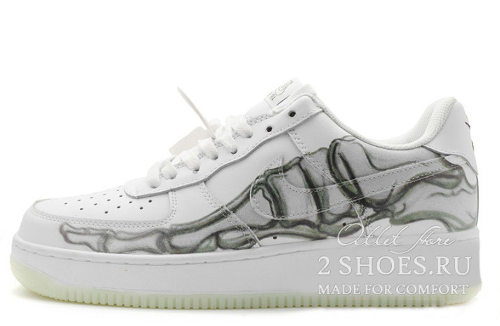 Кроссовки Nike Air Force 1 Low Skeleton Halloween White BQ7541-100 белые, кожаные